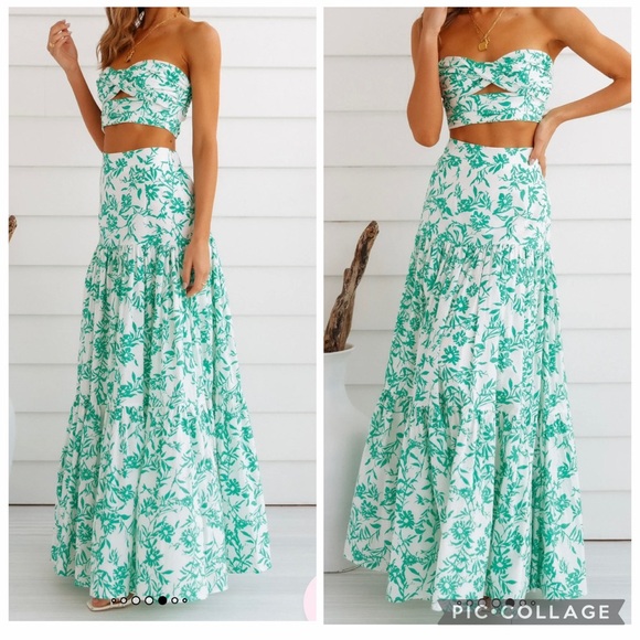 Hello Molly Runaway Ayla Tiered Tropical White Green Maxi Skirt | Size Small - Picture 15 of 17